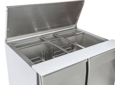 saladette positiva 2 porte gn 1 1 con top apribile in acciaio inox chs2pmid aperta