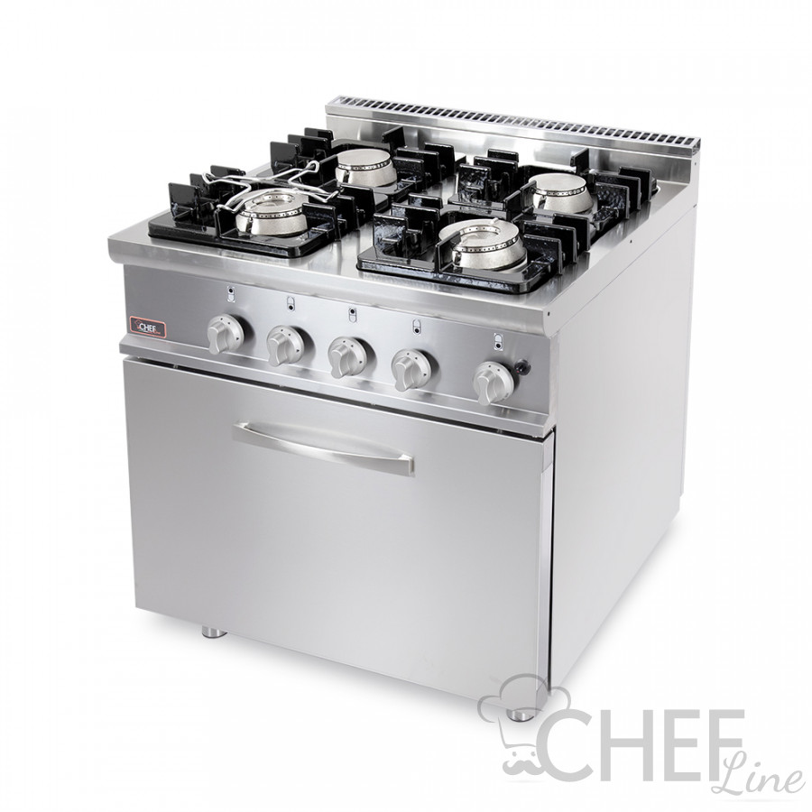 Cucina a gas 4 fuochi 7 kW con forno Atosa - Macchine del Gusto
