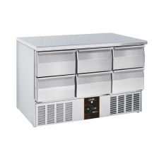 Saladette 6 Cassetti GN 1/1 Con Piano in Acciaio Inox +0°C/+8°C